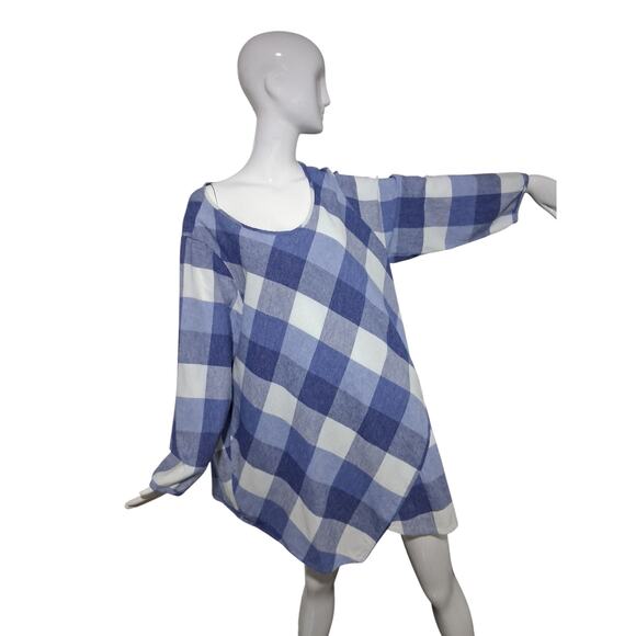 Ali Miles Asymmetrical Linen Boho Country Chic Gingham Women's size 2X Fliwy Top - Picture 8 of 12